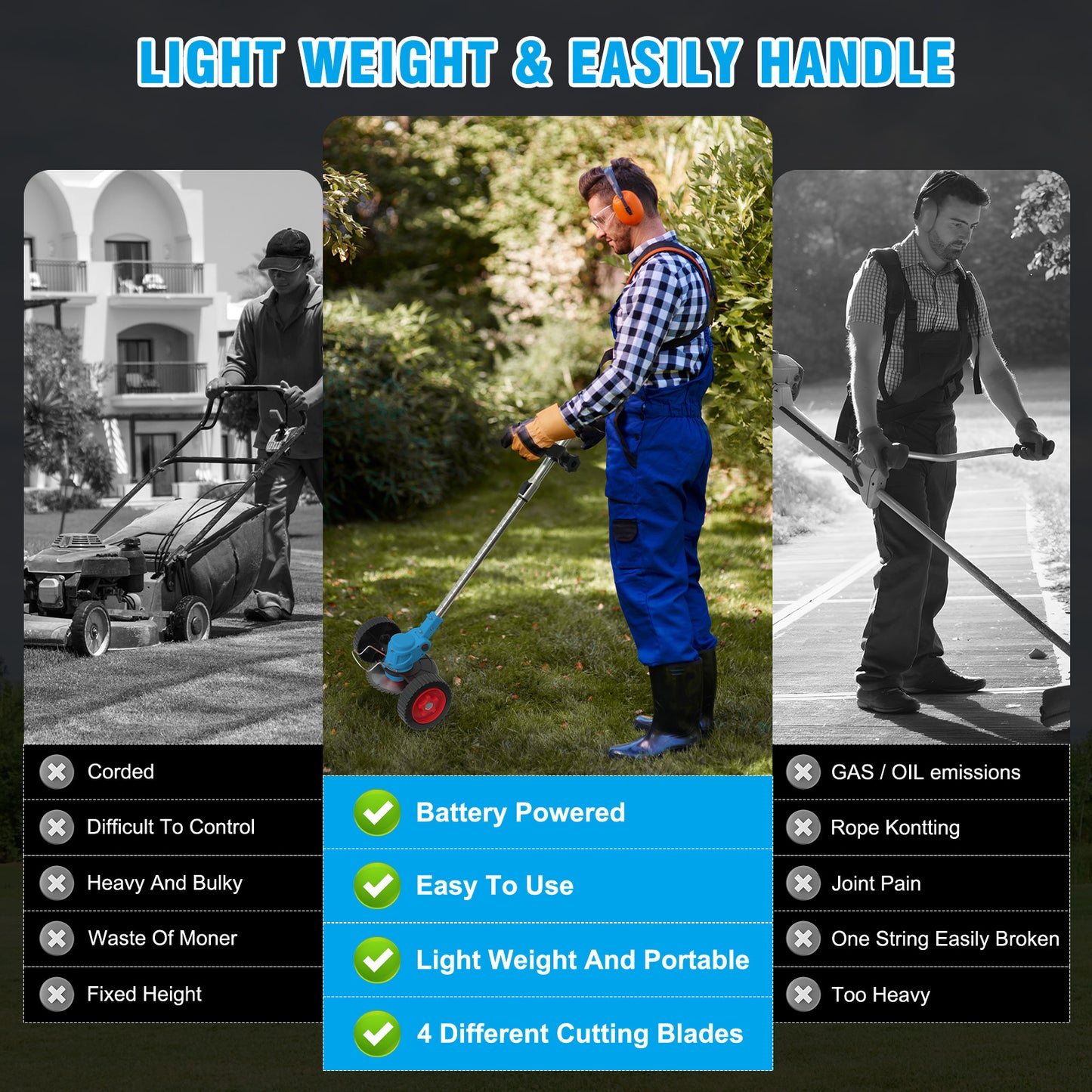 Weed Eater String Trimmer Cordless, 2PCS 2000mAh Batteries, Powerful for Garden, Lawn & Patio Trimming