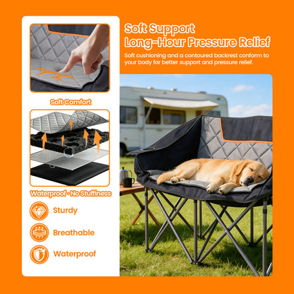 BAOKALER Double Camping Chair for 2 Person, Heavy Duty Folding Loveseat Outdoor Chair with Cup Holders and Armrests, Supports 660 LBS, Portable Oversized Couch for Beach Picnic Travel