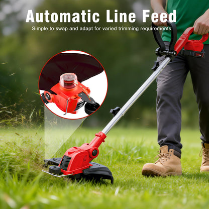 CATGOOD 2AH String Trimmer and Lawn Edger 2 in 1, 12" Cordless Weed Eater with Auto Line Feed, 10 Lines and 2 Batteries Contained, Red