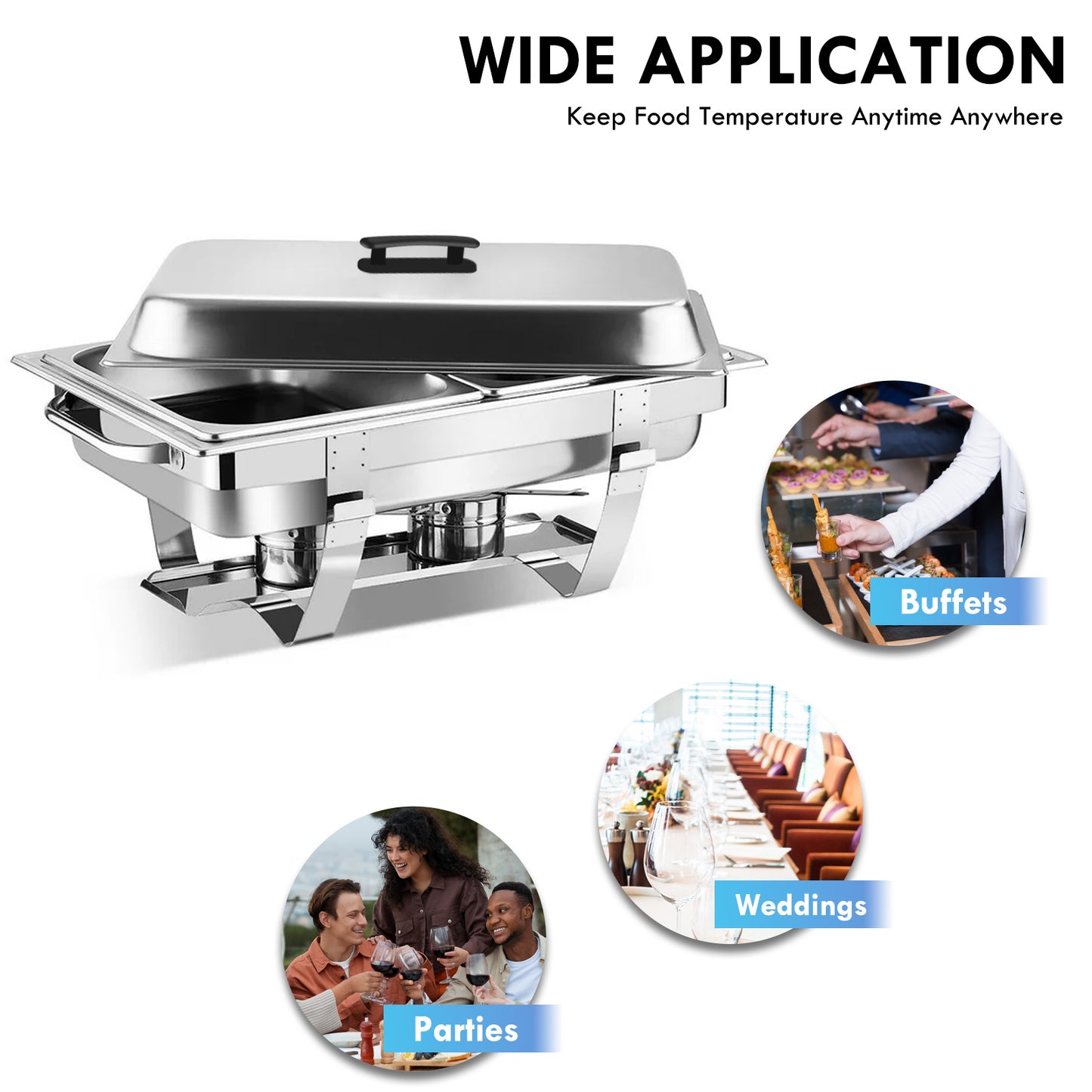 2Pack Chafing Dish Buffet Set, 8QT Buffet Servers and Warmers Chaffing Servers Stainless Steel with 2 Half Size Food Pans, Rectangular Food Warmers for Parties Buffets