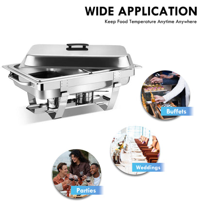 2Pack Chafing Dish Buffet Set, 8QT Buffet Servers and Warmers Chaffing Servers Stainless Steel with 2 Half Size Food Pans, Rectangular Food Warmers for Parties Buffets