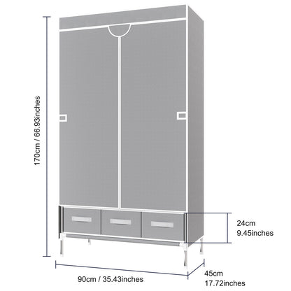 Portable Closet Organizer with 3 Storage Drawers, Non-Woven Fabric Wardrobe Closet Organizers and Storage, Hanging Clothing Rack for Rentals, Dorms, Bedrooms, Light Gray