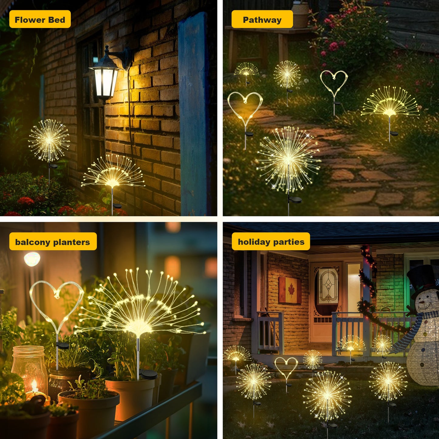 RICAN Solar Garden Lights Outdoor Decorative, 2 Pack Firework Garden Stake Lights Solar Powered, DIY Bendable Copper Wire Waterproof for Garden, Yard, Patio, Flower Bed, Chiristmas Decor