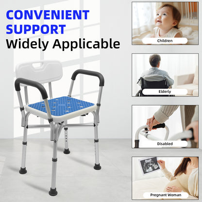 CATGOOD Shower Chair for Inside Shower, Bath Chair with Arms and Reinforced Crossing Bar for Elderly, Adults, Disabled, 550LBs Heavy Duty Bath Chair, Adjustable Shower Bench ,White and Blue