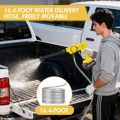 BAOKALER Cordless Pressure Washer, 970PSI Portable Power Washer with 4AH Battery, 6 in 1 Nozzle Electric High Power Washer with Brushless Motor, Yellow