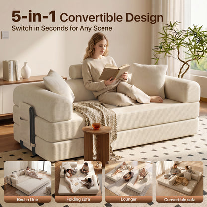 CATGOOD 78" Convertible Sofa Bed with Storage Bag, Sectional Couch for Living Room, Sleeper Loveseat Free Assembly, White