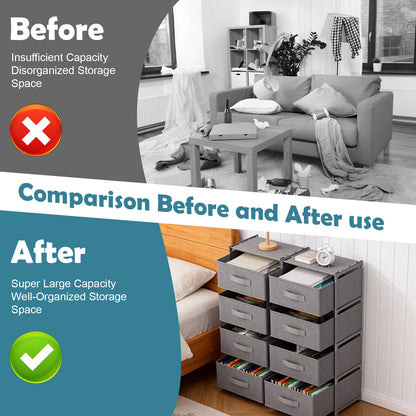 BAOKALER Clothes Drawer Dresser with 8 Drawers, Double Row Non-Woven Fabric Dresser for Bedroom, Hallway, Entryway, Closets, Sturdy Steel Frame, Wood Top, Gray