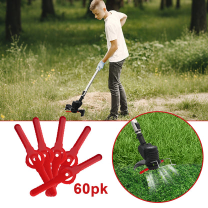 BAOKALER 60 PCS String Trimmer Head Blades Replace, Plastic Weed Trimmer Blades, Weed Wacker Replacement Blades, Machine Trimming Blades, Universal for Mainstream Cordless Grass Trimmer, Red