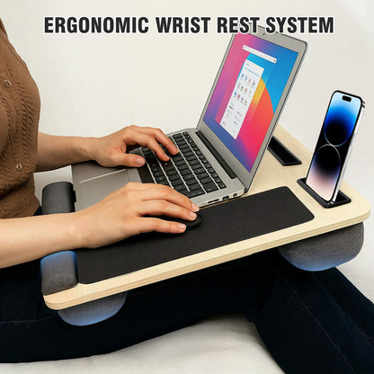 Baokaler Lap desk, Portable Laptop Desk with Pillow, Lapdesk Table with Soft Pillow, Fits up to 15.6 inches, White