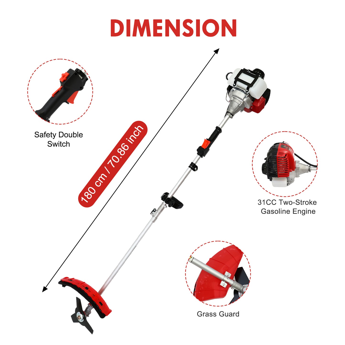 BAOKALER 31CC 4-Cycle Gas String Trimmer Weed Wacker, 16" Gas Weed Eater Weed Trimmer
