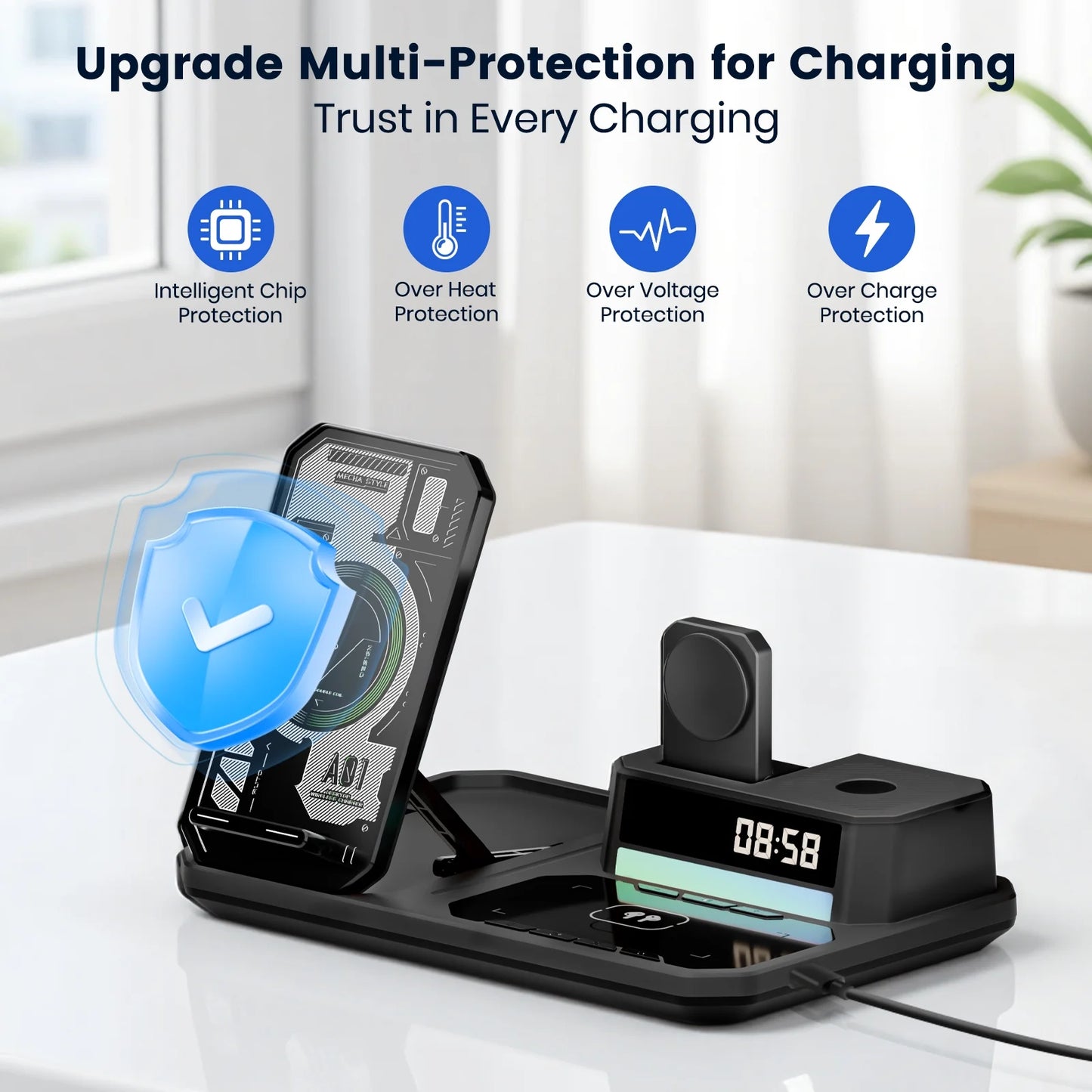 Magnetic Wireless Charger for iPhone,6in1 Portable Charger Phone Charging Station for iPhone 17 16 15 14 13 12 11 Pro Max Apple Watch AirPods,Maggsafe Charger Stand,Black