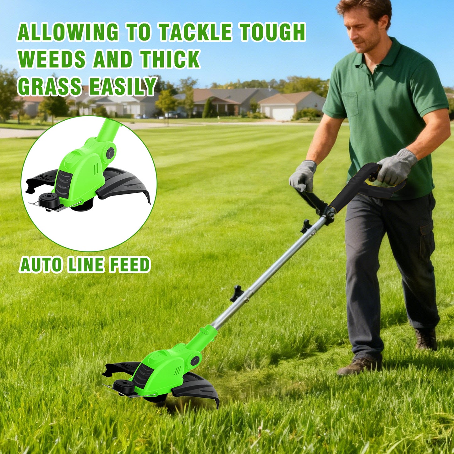 CATGOOD Cordless String Trimmer, 3AH Battery Powered Weed Trimmer with Fast Charger, Green
