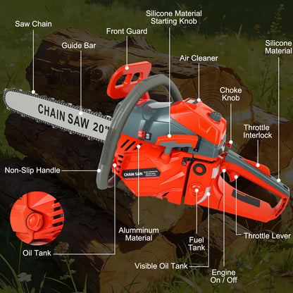 BAOKALER 20-Inch Gas Chainsaw, 10700 RPM 2-Cycle 62CC Heavy Duty Gas Chainsaw, 3.4HP Powerful Chainsaws, for Farm/Garden/Ranch/Wood Cutting