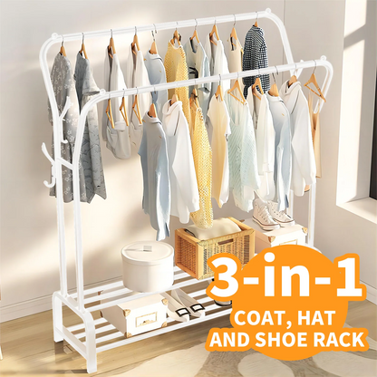 BAOKALER Space Saving Clothes Rack Freestanding Clothing Storage with 6 Hooks, White