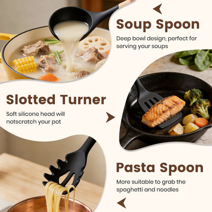 Silicone Cooking Utensils Set, Kitchen Utensils Set 38 Pcs for Cooking, Nonstick Kitchen Utensils Cookware Set Spatula Set, Black