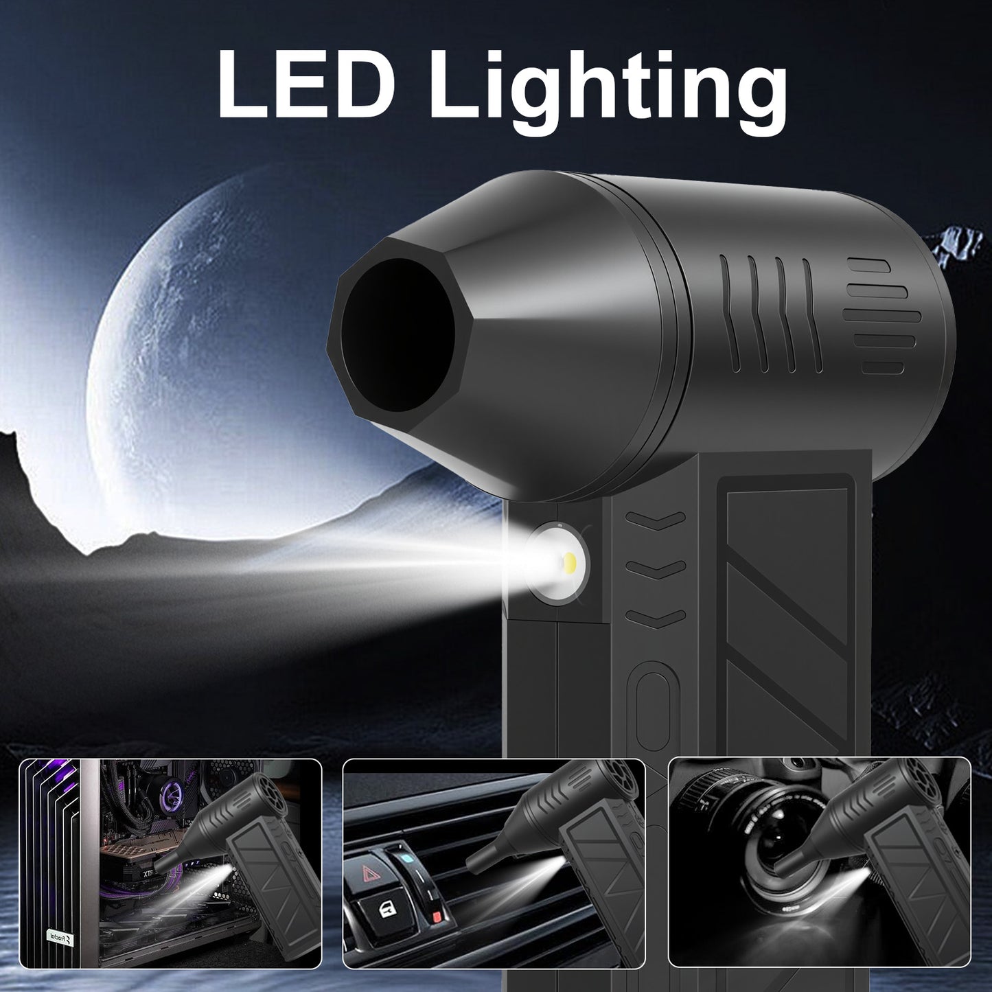 Compressed Air Duster, 180000RPM 3-Gear Adjustable Electric Air Duster with LED Display, Rechargeable Cordless Air Blower with Fast Charging for Computer, Keyboard, House, Outdoor and Car