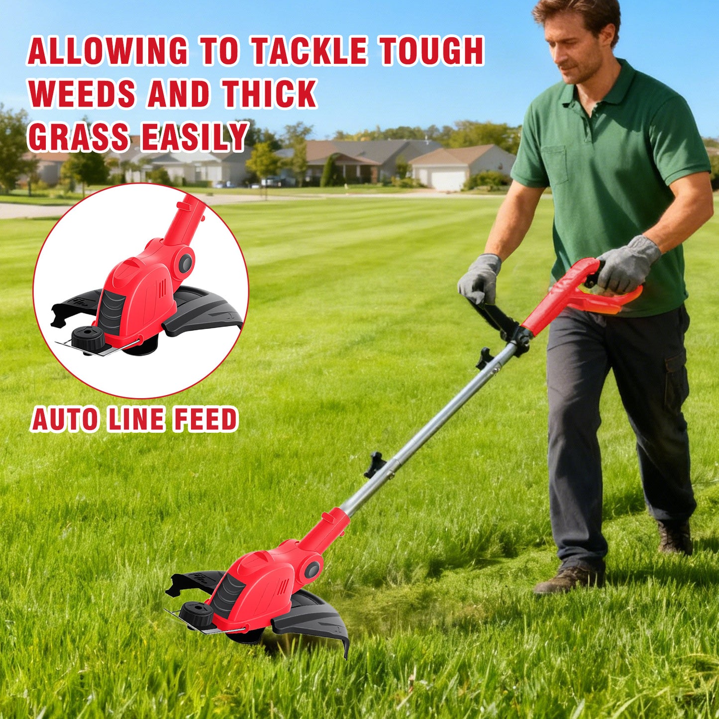 CATGOOD Cordless String Trimmer, 4AH Battery Powered Weed Trimmer with Fast Charger, Red