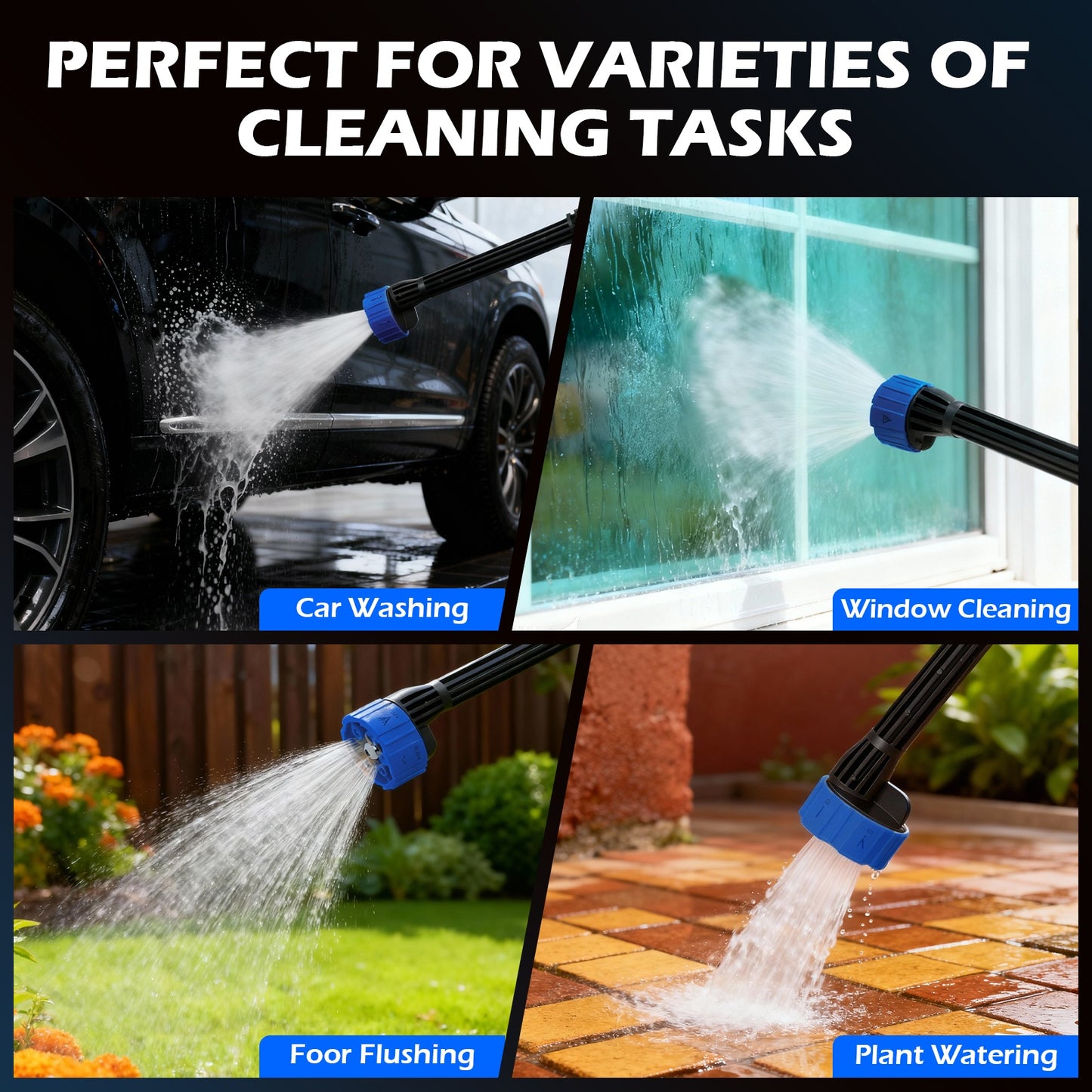 BAOKALER 21V Portable Cordless Pressure Washer, 900PSI High Pressure Washer with 10-Speed Adjustment, 6-in-1 Nozzle, Dual 4.0Ah Batteries for Watering Plants, Garden,Car, Floor Cleaning