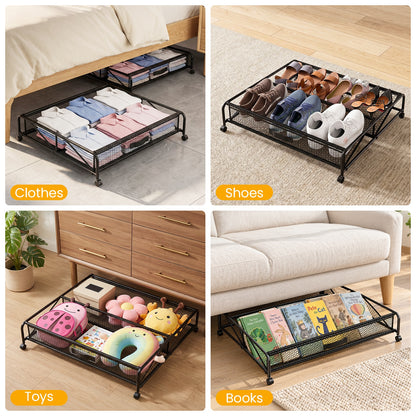 Under Bed Shoe Storage Organizer, Under Bed Storage Containers with Wheels for Under Bed Shoe Organizer Drawer, 2 Pack