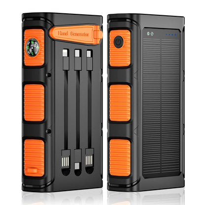 Solar Power Bank, Portable Charger with Dual Output LED Flashlight, Hand Crank Power Bank