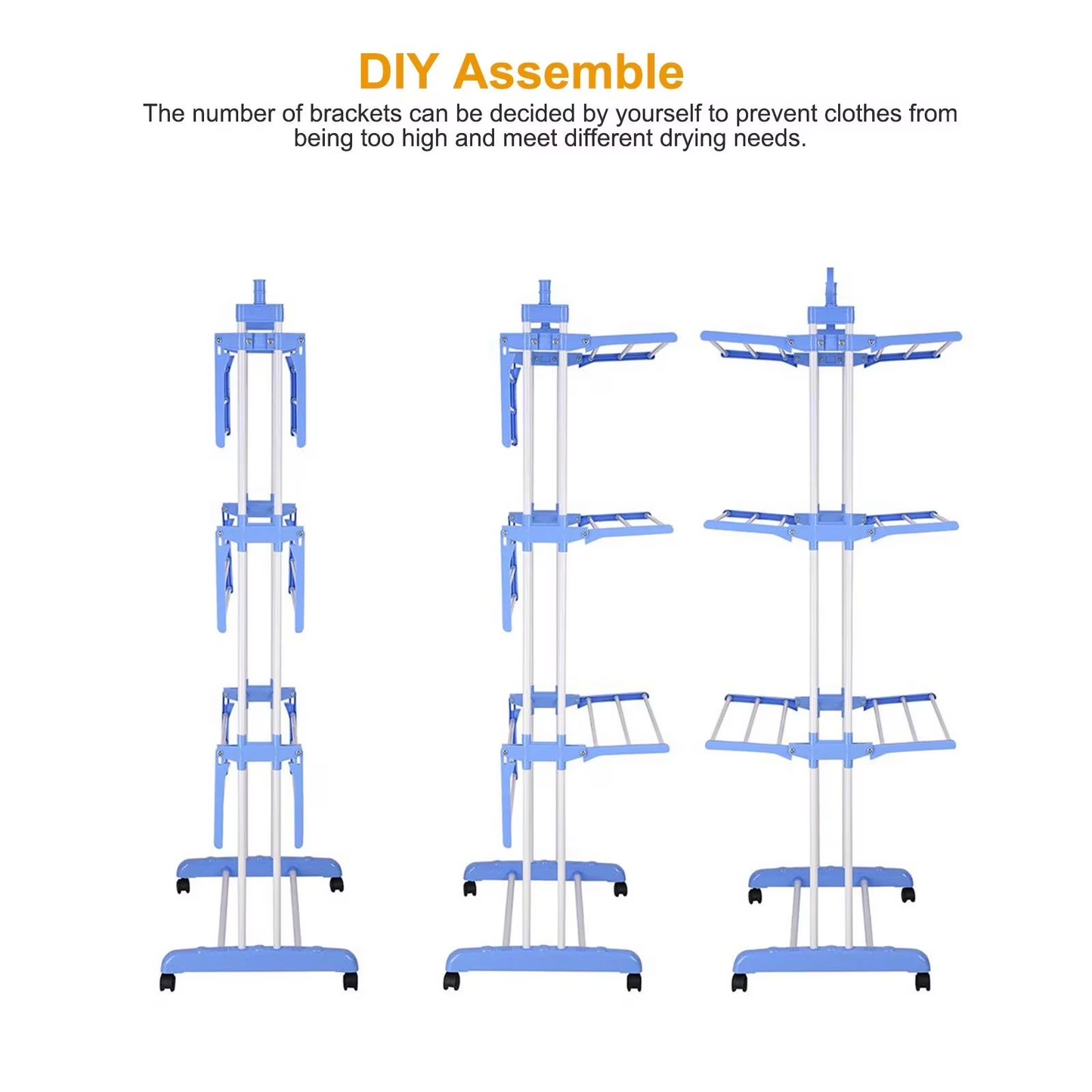 Clothes Drying Rack, 4-Tier Foldable Drying Rack for Clothes, Portable Laundry Rack with Wheels Indoor Outdoor Freestanding, Blue