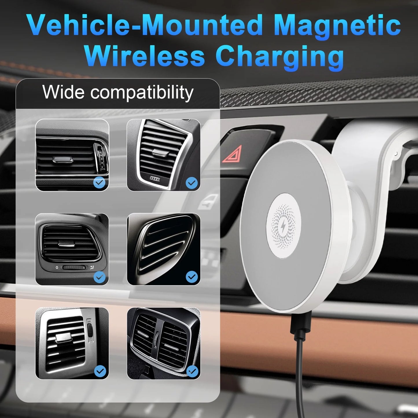Magnetic Car Mount Charger for Mag-Safe,15W Fast Wireless Car Charger, 360¡ã Rotating Magnetic Phone Holder for Car Air Vent, Compatible with iPhone 17 16 15 14 13 12,Car Accessories,White