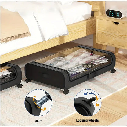2PCS UnderBed Storage, Under the Bed Storage Containers with Wheels, Transparent Visual Under Bed Storage Organizer for Shoes Clothes Blanket, Underbed Storage Containers for Bedroom