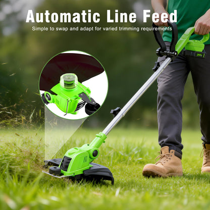 CATGOOD String Trimmer Cordless, 3AH Lawn Tool with 12" Cutting Width, Weed Wacker with Auto Spool Feed, 2 Batteries and Fast Charger, Green