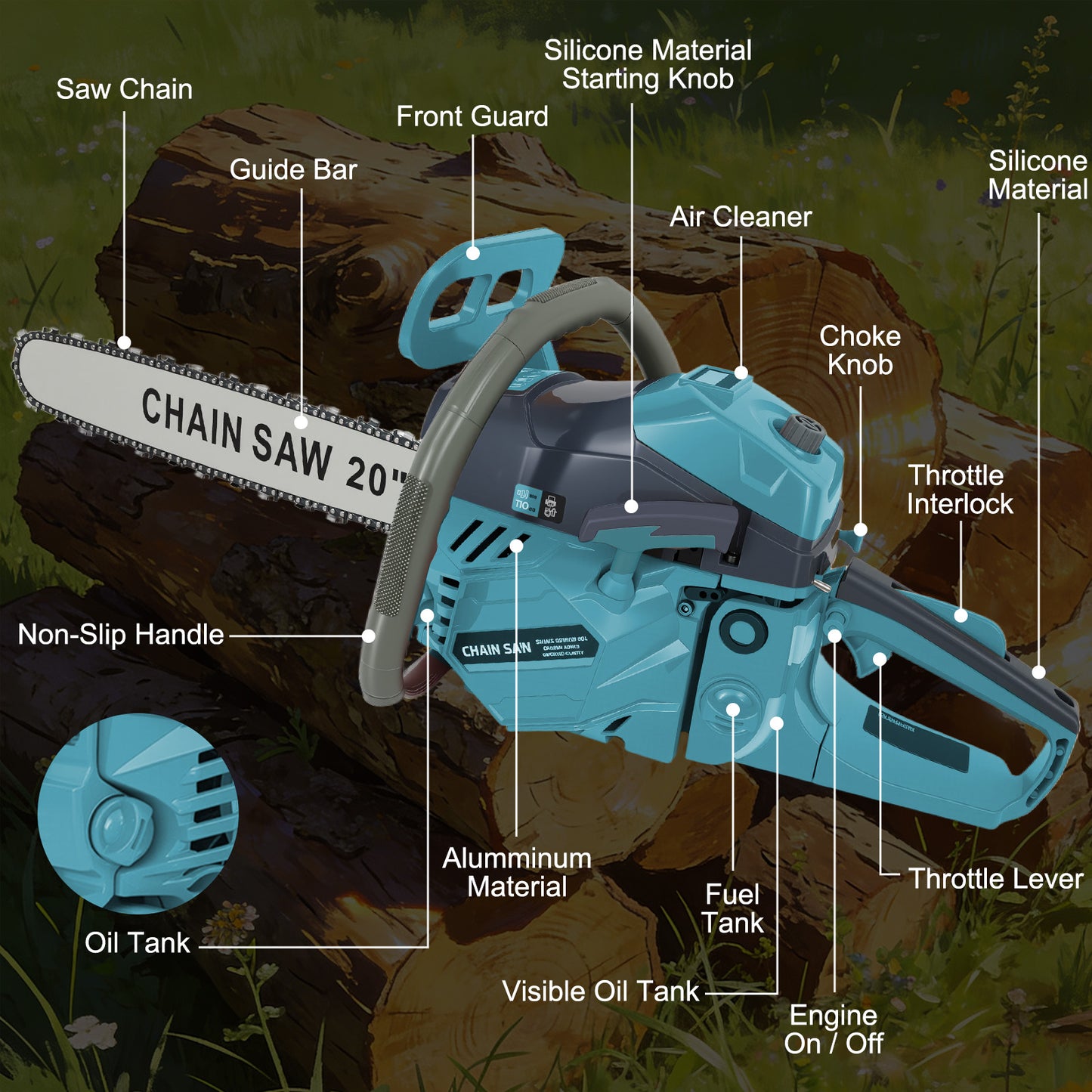 BAOKALER 20-Inch Gas Chainsaw, 3.4HP Powerful Chainsaws, 10700 RPM 2-Cycle 62CC Heavy Duty Gas Chainsaw, for Farm/Garden/Ranch/Wood Cutting