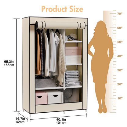BAOKALER Wardrobe Closet Storage, Hanging Closet organizer, Clothes Rack with Cover, Tool-Free Assembly Clothes Storage for Home Bedroom Living Room, Beige