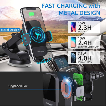 15W Car Wireless Charger Fast Charging for iPhone,Samsung Galaxy,Wireless Car Mount Car Charger Phone Holder for iPhone 17 16 15 14 13 12 11 Pro Max X,Black