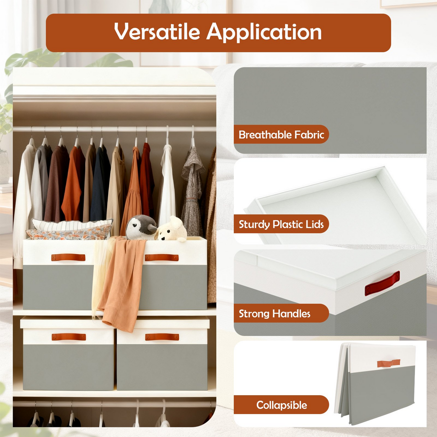 Storage Bins with Lids, 2 Pack Extra Large Blanket Storage Baskets with Lids, Closet Organizers Bins for Living Room, Nursery, Gray and White