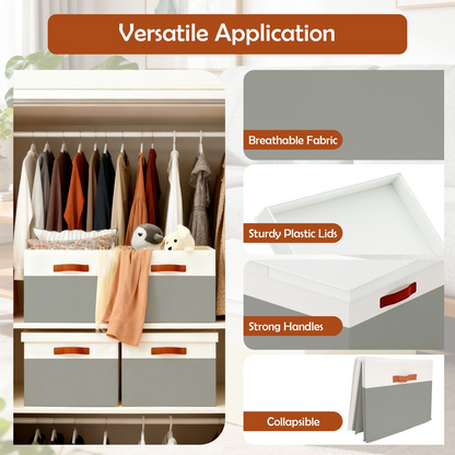 Storage Bins with Lids, 2 Pack Extra Large Blanket Storage Baskets with Lids, Closet Organizers Bins for Living Room, Nursery, Gray and White