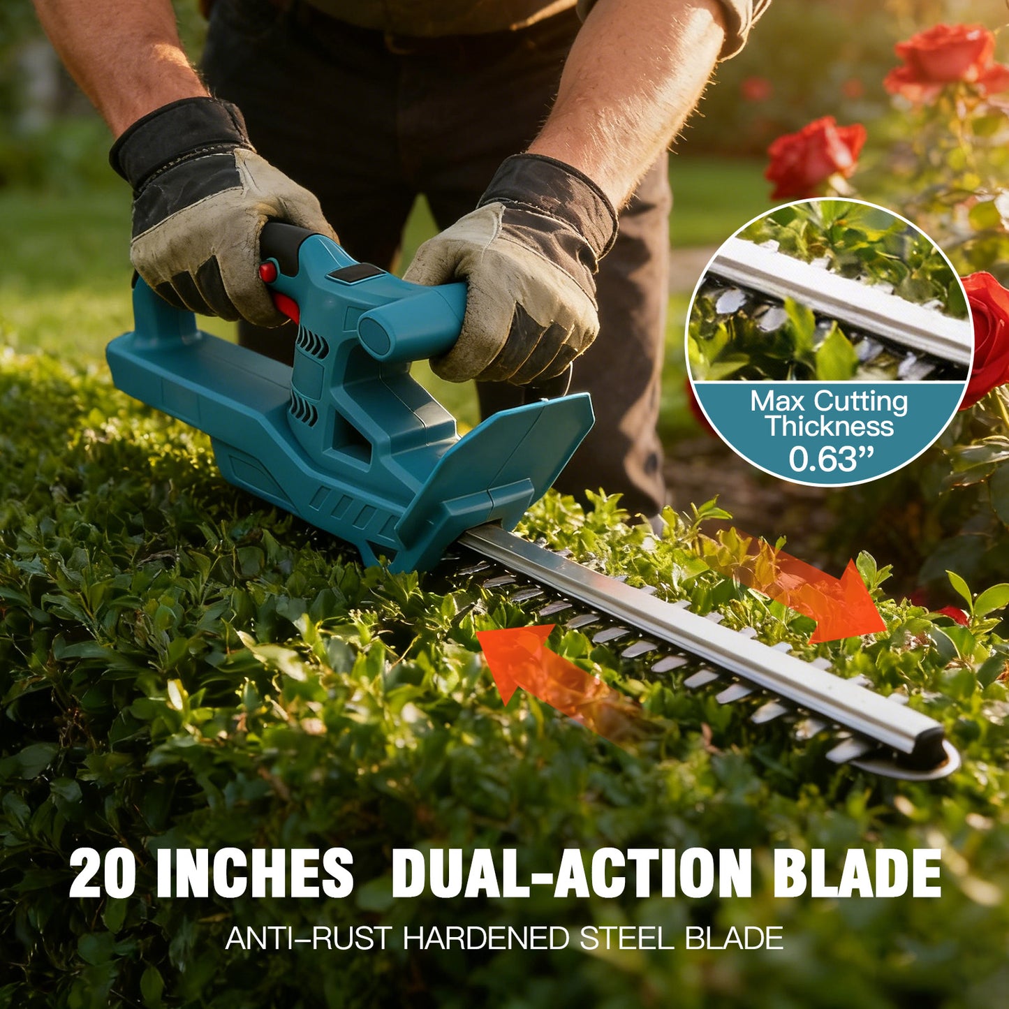 Baokaler 21V Cordless Hedge Trimmer, 20 Inch Hedge Trimmer for Bush Shrub Cutting, 3.0 AhBattery and Charger Included