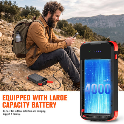 40000mAh Solar Power Bank Red, Portable Charger 20W PD Fast Charging, Solar Charger Power Bank W/4 Built-in Cables & 9 Charging Ways, Waterproof Dual LED Flashlights for Camping Hiking