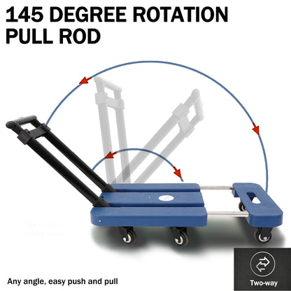 BAOKALER Folding Hand Truck, Heavy Duty Dolly Cart, Push Dolly Cart Foldable Platform with 6 Wheels, Blue
