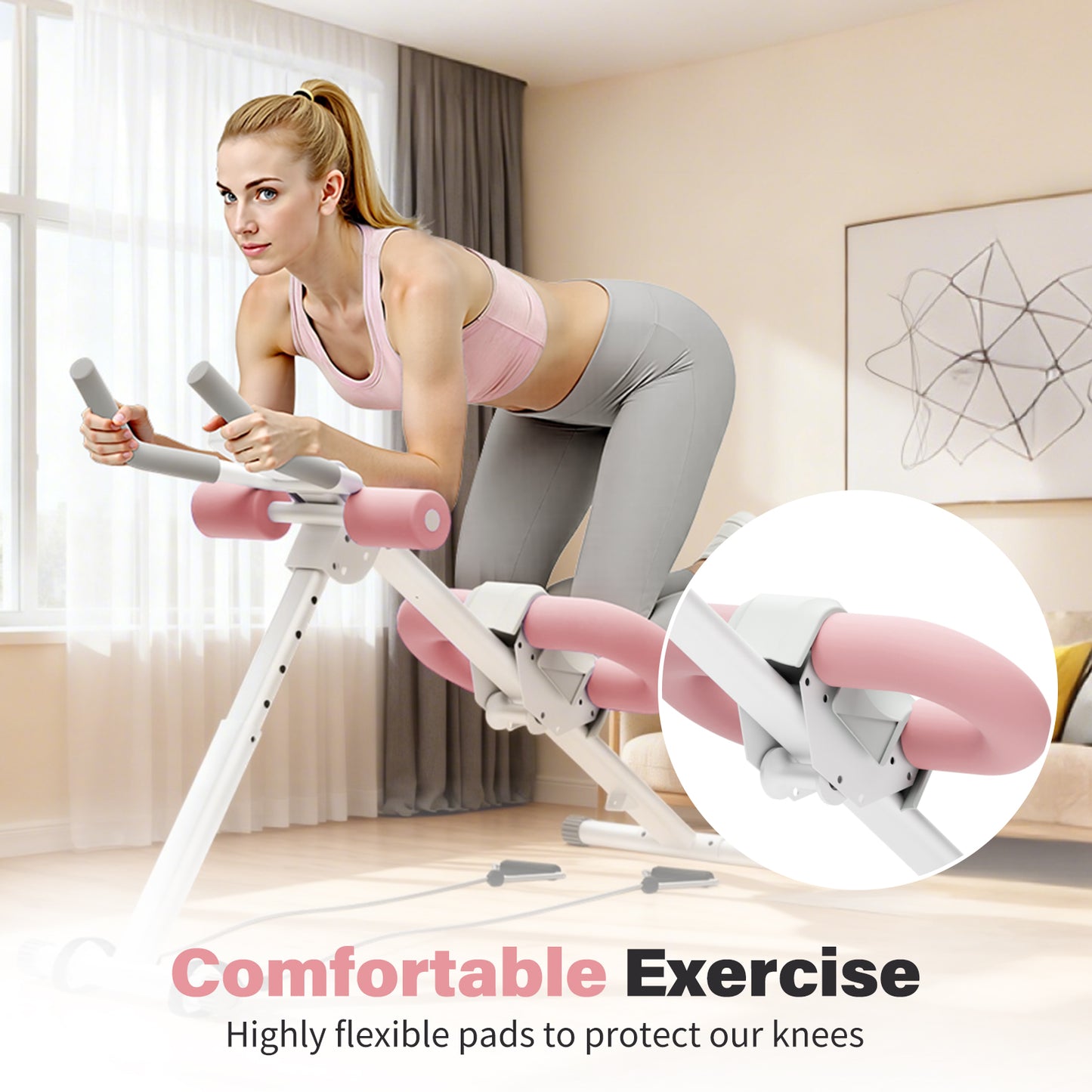 ALSO GO Ab Machine, Adjustable Ab Trainer Machine, Abdominal Workout Equipment with LED Display, 300 lb Foldable Abdominal Core Equipment with Resistance Bands, Pink