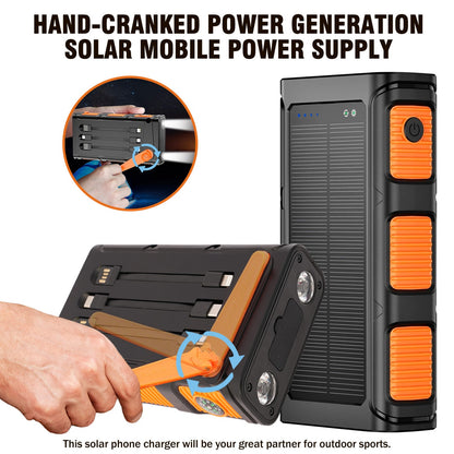 Solar Power Bank, Portable Charger with Dual Output LED Flashlight, Hand Crank Power Bank