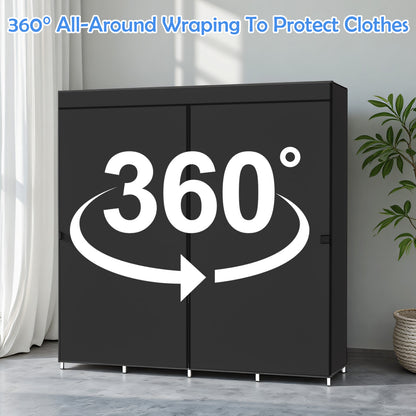 BAOKALER 67-Inch Wide Portable Closet Organizers and Storage with 4 Hanging Rods & 8 Shelves, Multi-Functional Wardrobe Clothes Storage for Bedroom, Living Room, Closet, Garage, Dorm, Black