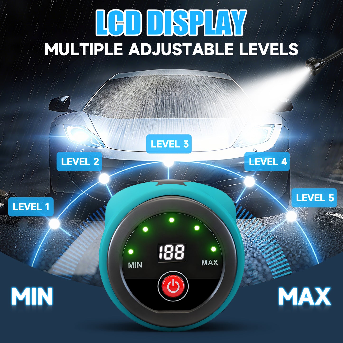 Cordless Pressure Washer, 700PSI Portable Power Washer with LED Display, 2.1GPM Power Cleaner with 6-in-1 Adjustable Nozzle, 16.4ft Hose for Cars/Patios, Blue