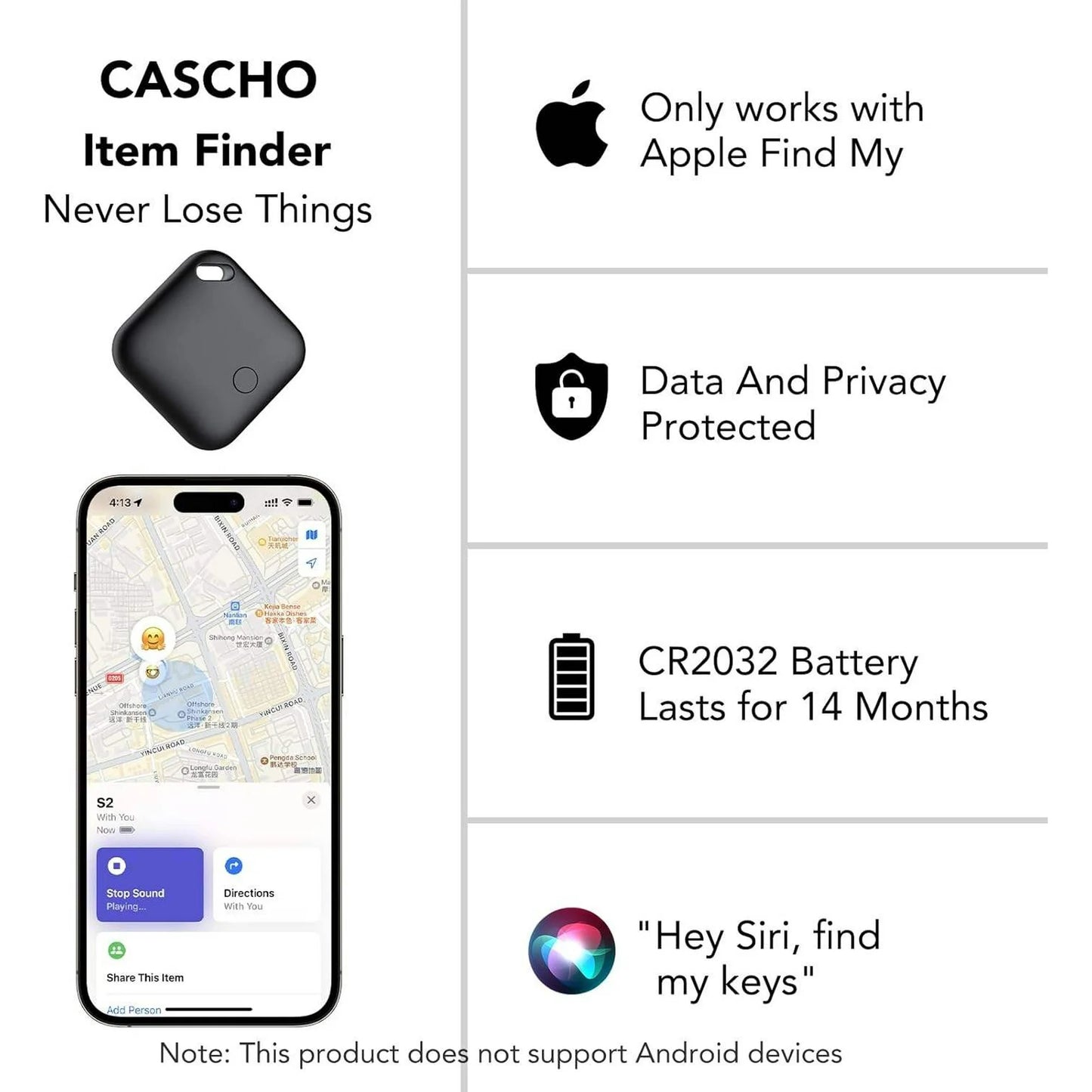 Bluetooth Tracker, Smart Air Tracker Tags,Key Finder and Item Locator Compatible with Apple Find My (iOS Only),Wireless Smart Tracker Tag for Keys/Luggage/Wallet,4-Pack,Black