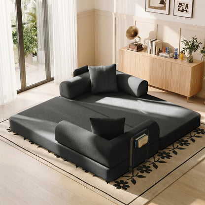 CATGOOD Sectional Couch for Living Room, Convertible Sofa Bed with Soft Corduroy, 78 Inch Modular Futon Couch Free Assembly, Gray