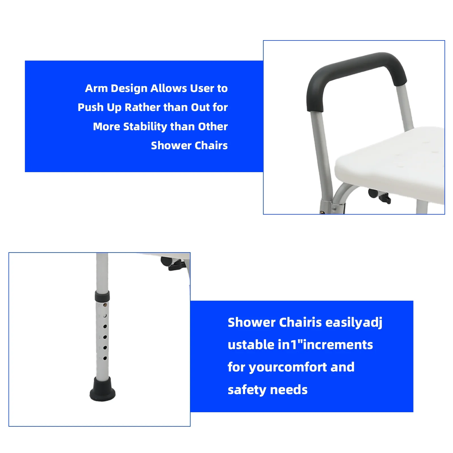 CATGOOD Shower Chair for Inside Shower, Bath Chair with Arms and Reinforced Crossing Bar for Elderly, Adults, Disabled, 550LBs Heavy Duty Bath Chair, Adjustable Shower Bench ,White and Blue