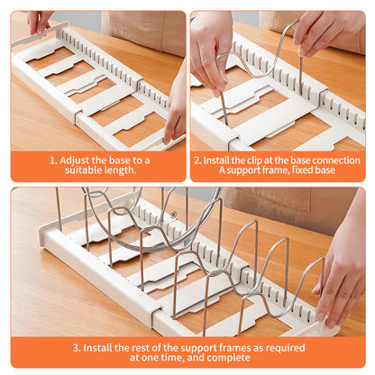 Expandable Pan Organizer, Pots and Pans Organizer with 12 Adjustable Shelves, Multifunctional Lid Organizer for Kitchen Cabinets, Stainless Steel Pan Rack Lid Holder, White