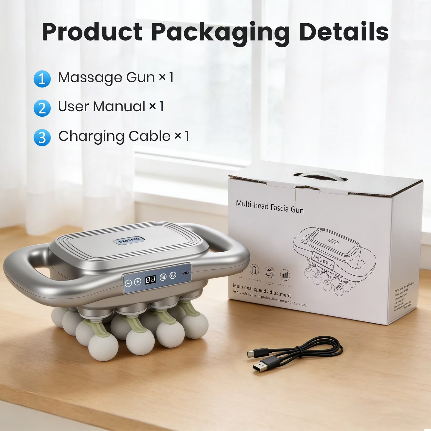 16 Head Massage Gun Set, Electric Muscle Massager with with 9 Modes 9 Intensities, 2000mAh Electric Massage Tools for Deep Tissue, Back, Shoulders, Legs, Gray