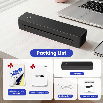 Thermal Printer for Travel, Supports US Letter, A4, A5, B5 Thermal Paper, Portable Wireless Inkless Phone Printer for Home Office, Compatible with Android iOS Phone & Laptop, Black