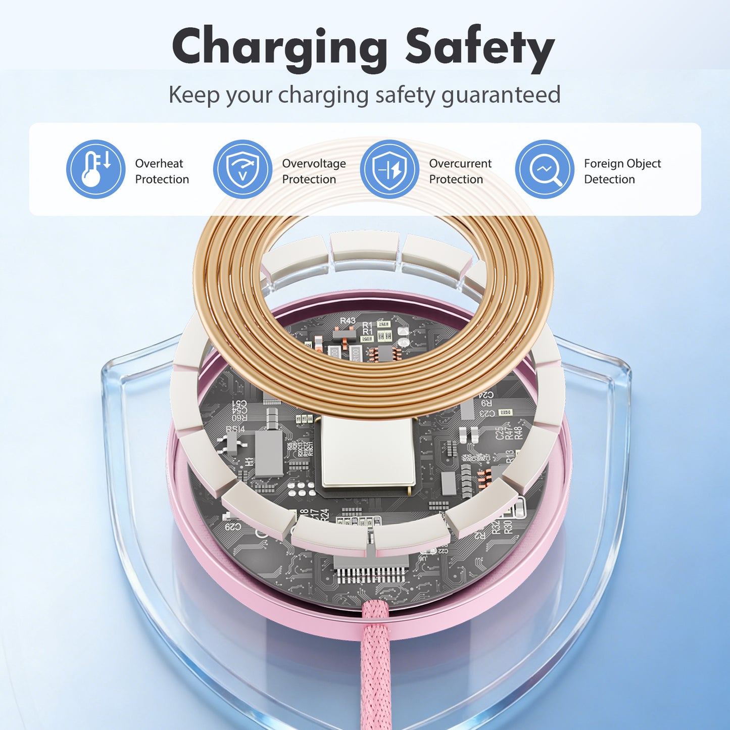 Magnetic Wireless Charger, Slim Pink Charging Mat, 25W Fast Charging Pad Compatible for iPhone 17/16/15/14/13/12, AirPods