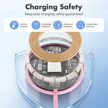 Magnetic Wireless Charger, Slim Pink Charging Mat, 25W Fast Charging Pad Compatible for iPhone 17/16/15/14/13/12, AirPods