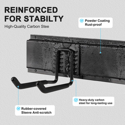 ALSO GO Wall Mount Tool Storage Rack with Hooks, Garage Tool Storage Rack, Heavy Duty Garage Storage Organizer, Hold up to 440LBS, Black