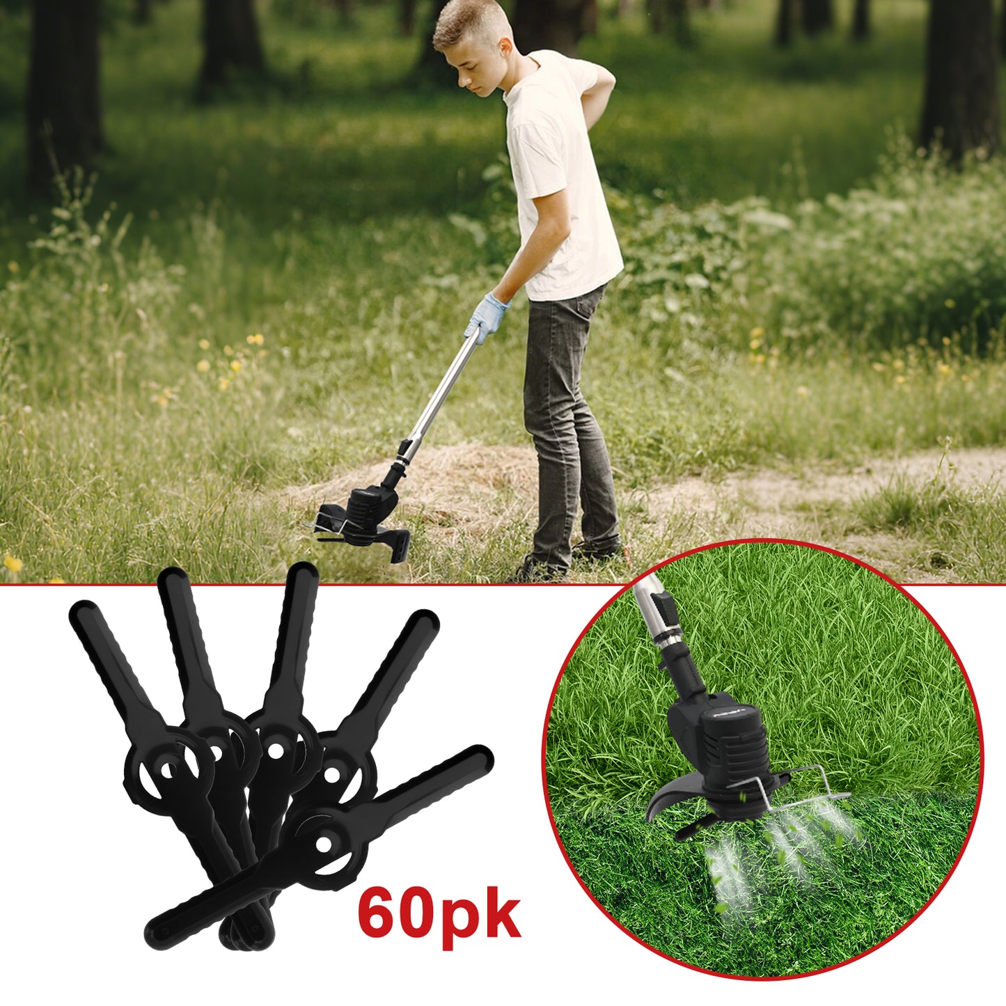 BAOKALER 60 PCS String Trimmer Head Blades Replace, Plastic Weed Trimmer Blades, Weed Wacker Replacement Blades, Machine Trimming Blades, Universal for Mainstream Cordless Grass Trimmer, Black